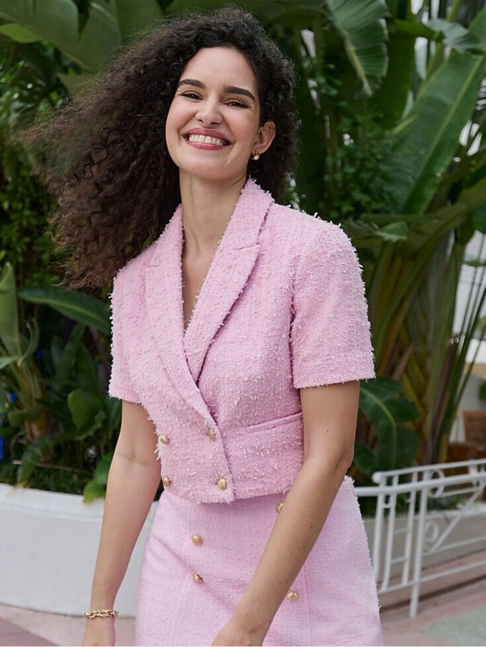 Express Pink Tweed Cropped Jacket, M
